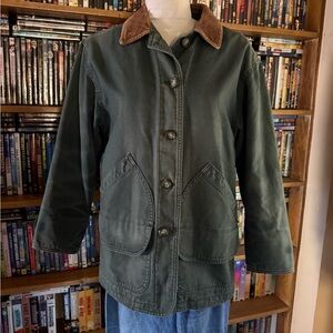 Vintage Lands' End Green Utility Chore Jacket with Brown Corduroy Collar XS